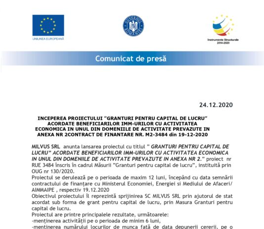 Anunt incepere proiect MILVUS