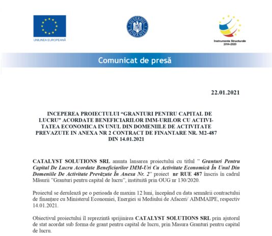 Catalyst comunicat incepere proiect