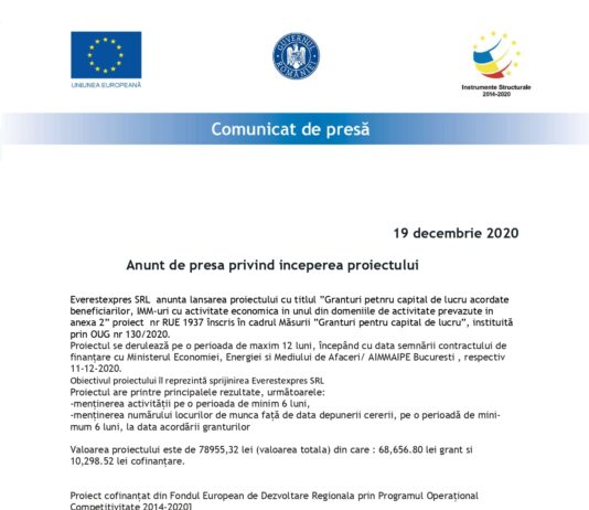 Comunicat de presa incepere proiect masura 2 Everestexpres