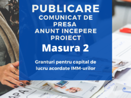 Publicare comunicat pentru incepere proiect Masura 2 Granturi pentru capital de lucru acordate IMM-urilor