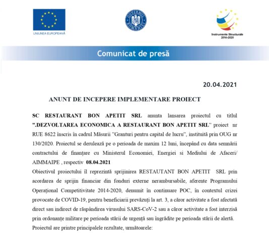 Anunt grant restaurant bon apetit