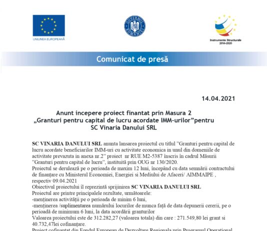 Anunt incepere proiect Vinaria Danului