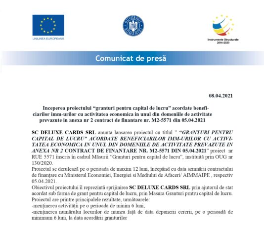 Anunt incepere proiect deluxe cards