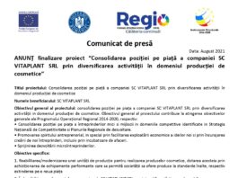 Comunicat de presa - finalizare proiect Vitaplant SRL