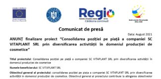 Comunicat de presa - finalizare proiect Vitaplant SRL