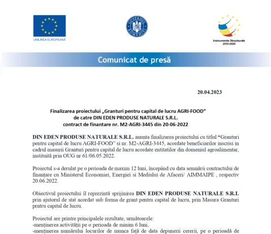 Comunicat finalizare Din Eden