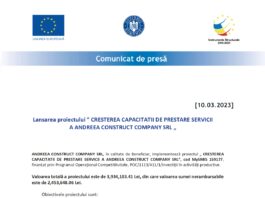 Lansarea proiectului CRESTEREA CAPACITATII DE PRESTARE SERVICII A ANDREEA CONSTRUCT COMPANY SRL