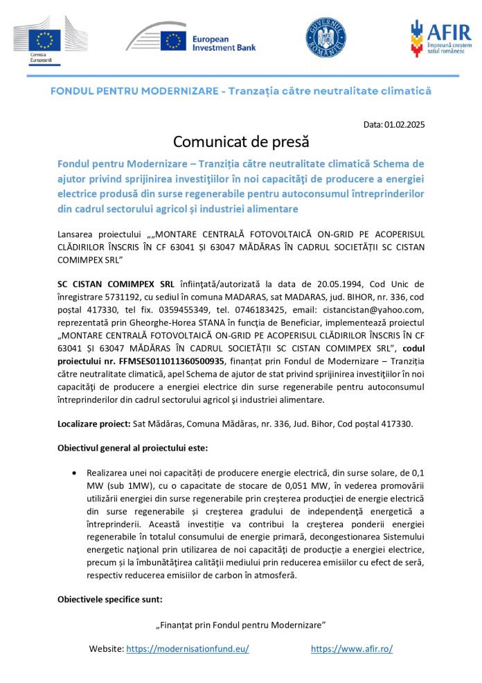 comunicat de presa - lansare proiect CISTAN COMIMPEX SRL_page-0001