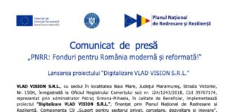 Comunicat de Presa PNRR : Digitalizare VLAD VISION S.R.L.