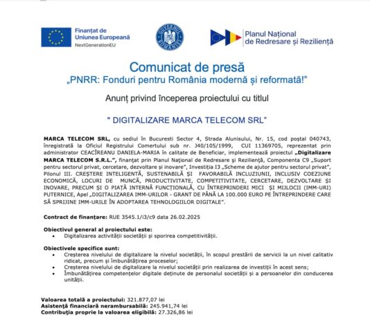 Comunicat de presă pnrr digitalizare marca telecom srl
