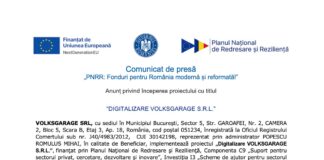 Comunicat de presă pnrr digitalizare volksgarage srl