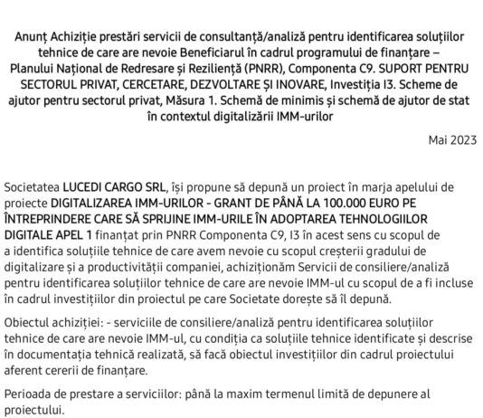 anunt achizitie Lucedi cargo