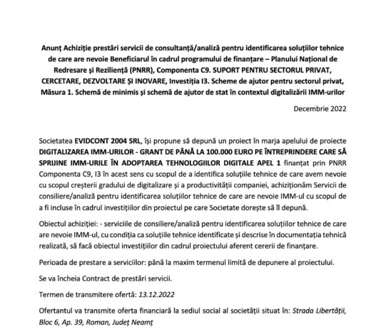 Anunt achizitii evidcont