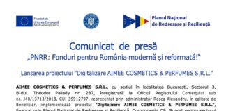 Comunicat de presa pnrr digitalizare aimee cosmetics perfumes