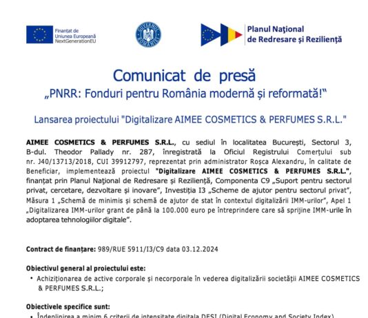 Comunicat de presa pnrr digitalizare aimee cosmetics perfumes