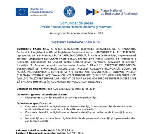 Comunicat de Presa PNRR : Digitalizare EUROEXPO FAIRS SRL Comunicat de presa pnrr - digitalizare euroexpo fairs srl