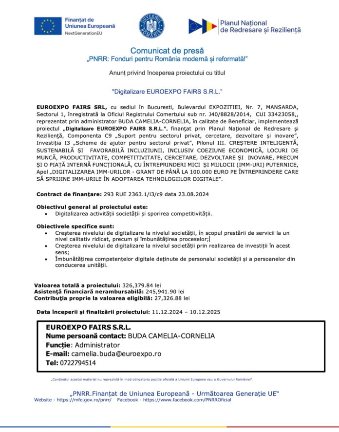 Comunicat de presa pnrr - digitalizare euroexpo fairs srl