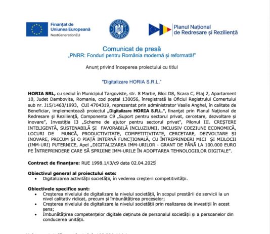 Comunicat de presa pnrr - digitalizare horia srl