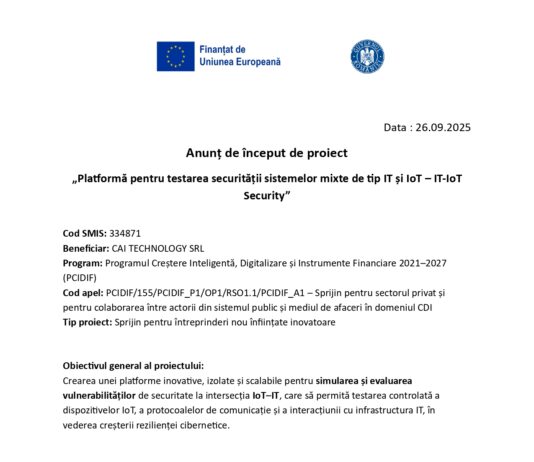 Anunț de început de proiect ca