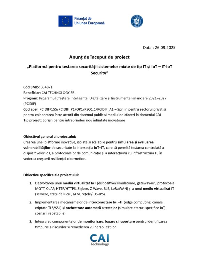 Anunț de început de proiect ca