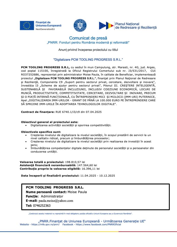 Pcm tooling progress pnrr Pcm tooling progress pnrr