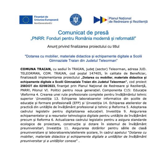 Comuna traian finalizare proiect