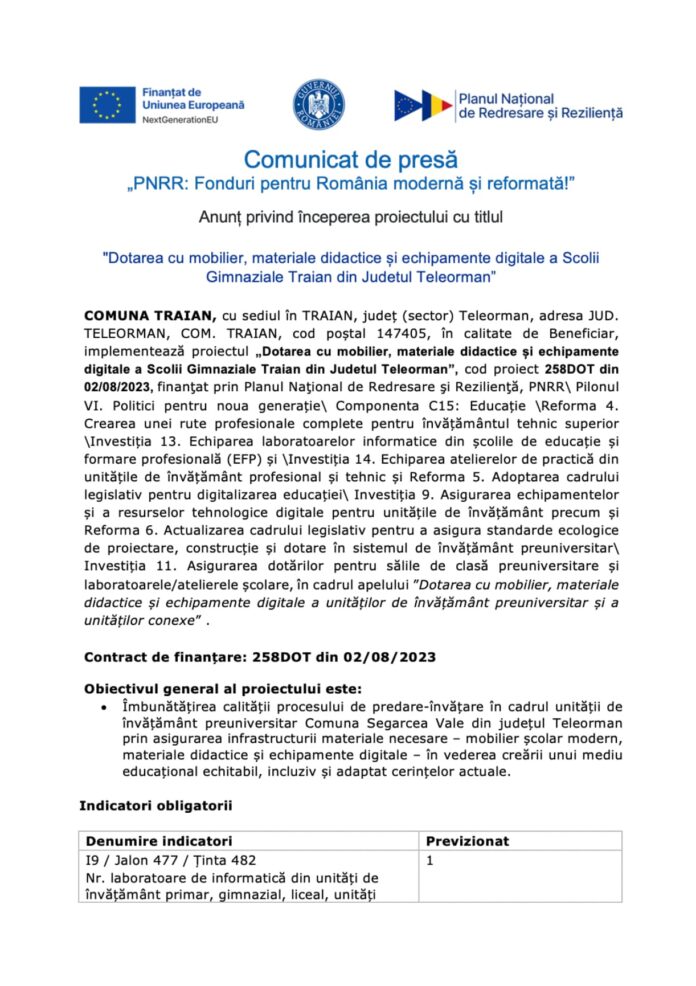 Comuna traian incepere proiect Comuna traian incepere proiect