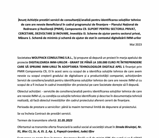 Anunt wolfpack consulting srl